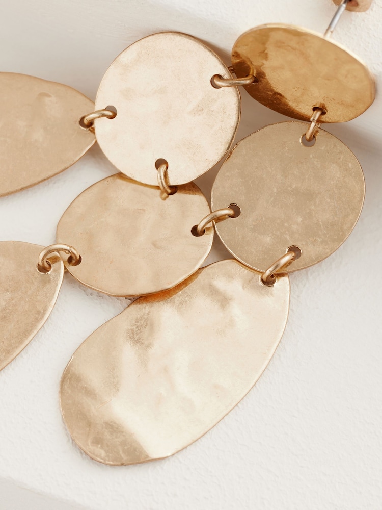 Gold Tone Hammered Drop Earrings - Image 2 of 5