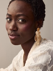 Gold Tone Hammered Drop Earrings - Image 3 of 5