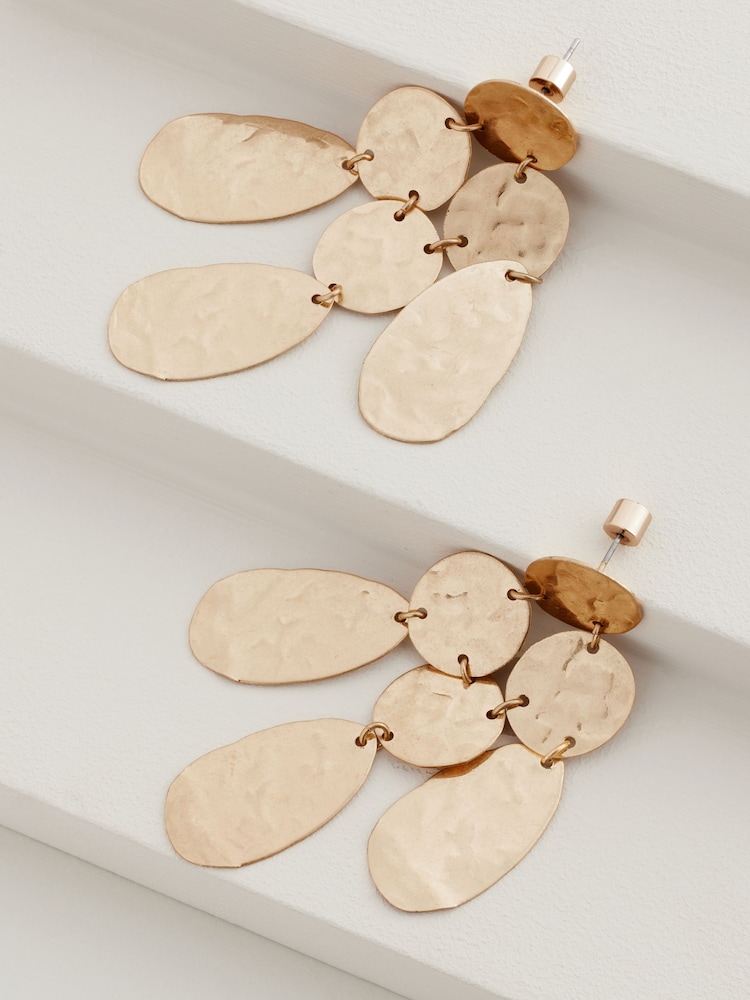 Gold Tone Hammered Drop Earrings - Image 4 of 5