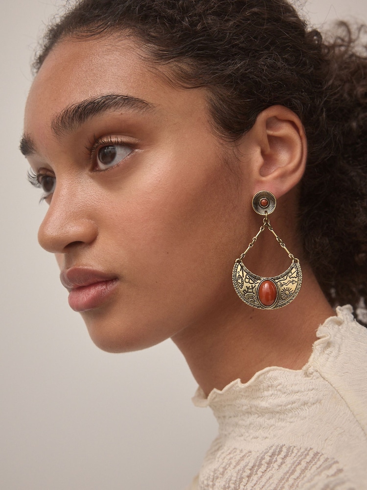 Gold Tone Boho Drop Earrings - Image 4 of 6