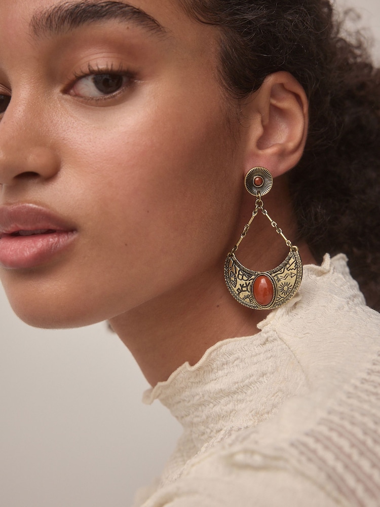 Gold Tone Boho Drop Earrings - Image 5 of 6