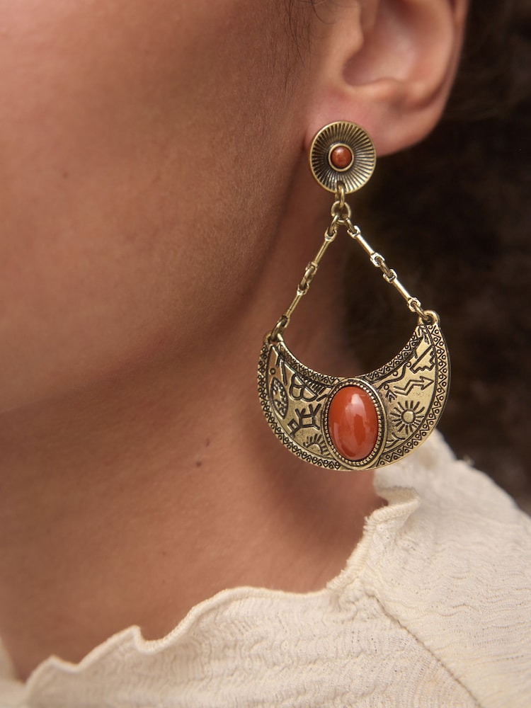 Gold Tone Boho Drop Earrings - Image 6 of 6