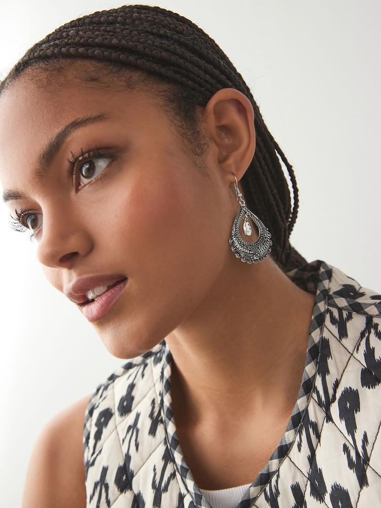 Silver Tone Boho Teardrop Earrings - Image 1 of 4