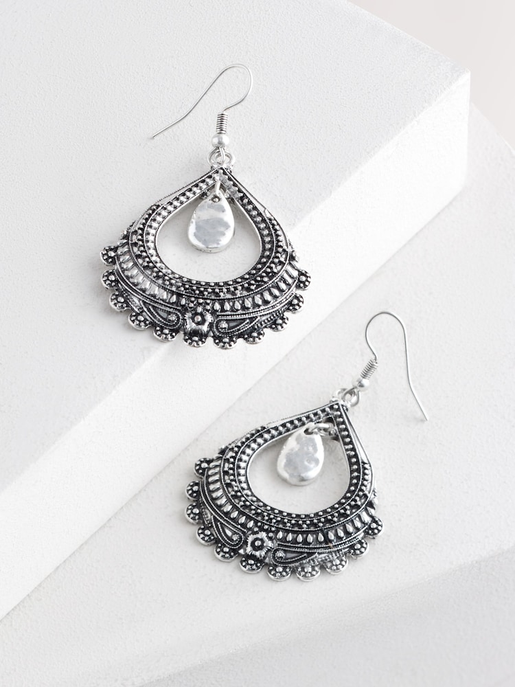 Silver Tone Boho Teardrop Earrings - Image 4 of 4