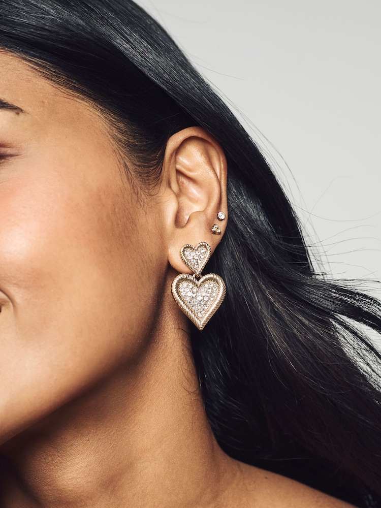 Gold Tone Sparkle Heart Drop Earrings Made With Recycled Zinc - Image 1 of 6