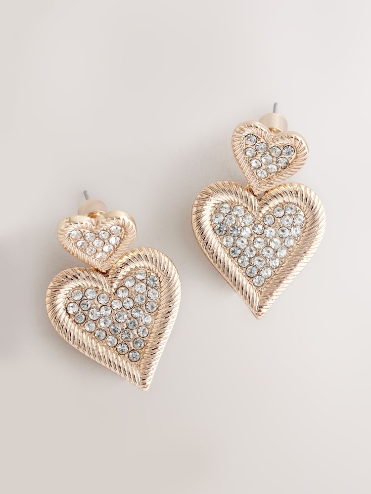 Gold Tone Sparkle Heart Drop Earrings Made With Recycled Zinc - Image 4 of 6