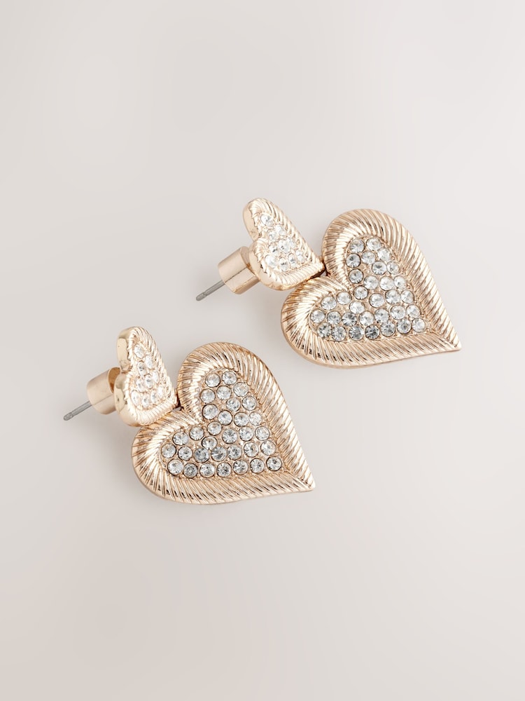 Gold Tone Sparkle Heart Drop Earrings Made With Recycled Zinc - Image 5 of 6