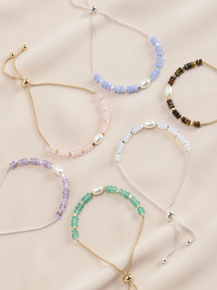 Gold/Silver Semi Precious Stone Pully Bracelet - Image 1 of 8