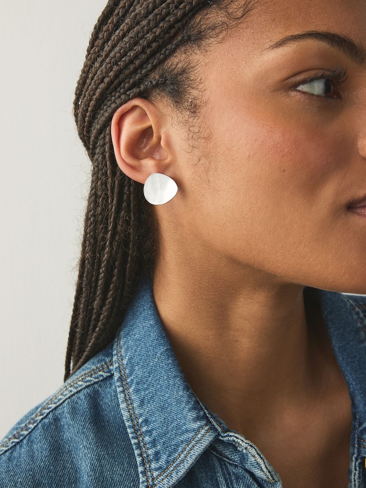 Silver Tone Button Stud Earrings - Image 1 of 2