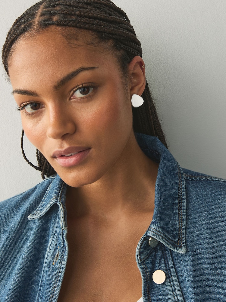 Silver Tone Button Stud Earrings - Image 2 of 2