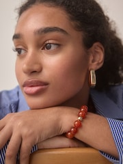Red Beaded Bracelet Made With Semi Precious Stones - Image 4 of 7
