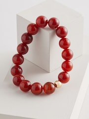 Red Beaded Bracelet Made With Semi Precious Stones - Image 6 of 7