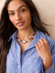 Silver Tone Statment Cord Pebble Necklace - Image 2 of 5
