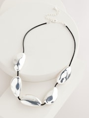 Silver Tone Statment Cord Pebble Necklace - Image 3 of 5