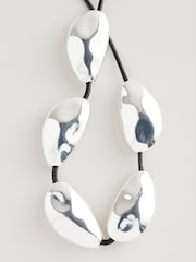 Silver Tone Statment Cord Pebble Necklace - Image 4 of 5