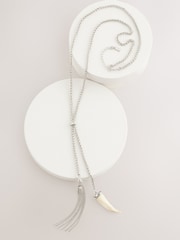 Silver Tone Long Tassel Necklace - Image 4 of 6