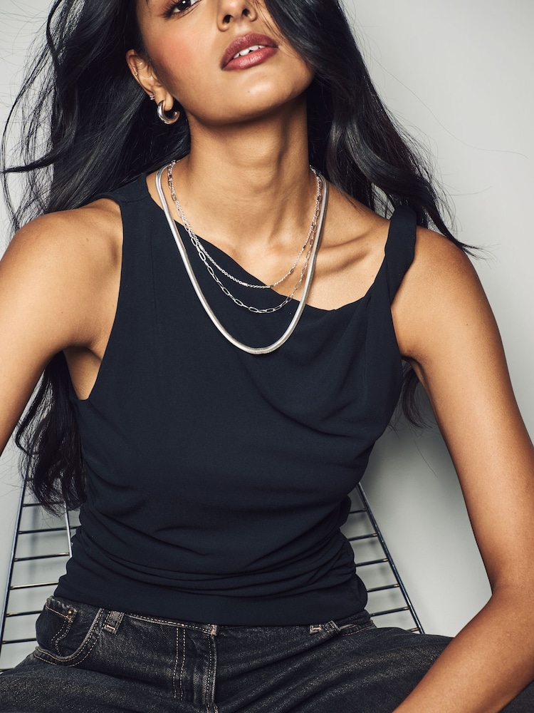 Tono plateado - 3 Layer Multi Chain Necklace - Imagen 1 de 8