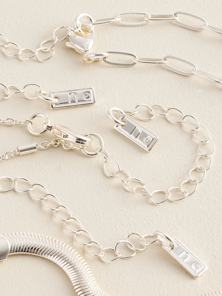 Silver Tone 3 Layer Multi Chain Necklace - Image 5 of 8