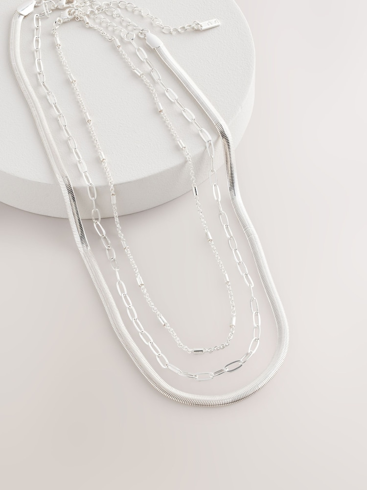 Silver Tone 3 Layer Multi Chain Necklace - Image 6 of 8