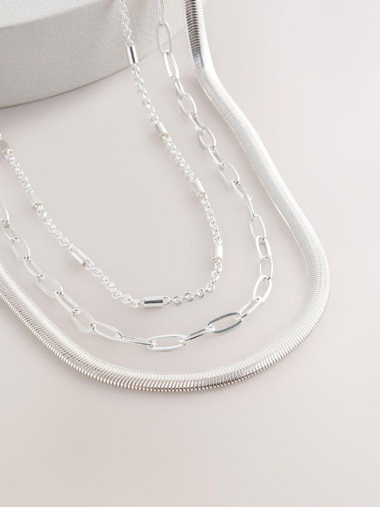 Silver Tone 3 Layer Multi Chain Necklace - Image 7 of 8