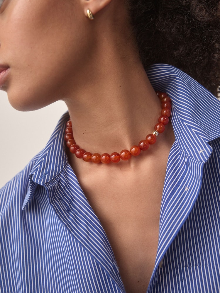 Rood - Ketting met kralen van halfedelstenen - Image 3 of 7