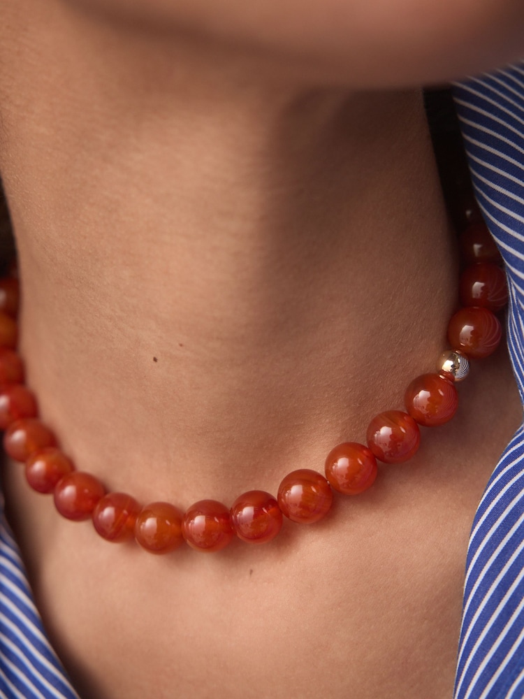 Rood - Ketting met kralen van halfedelstenen - Image 4 of 7