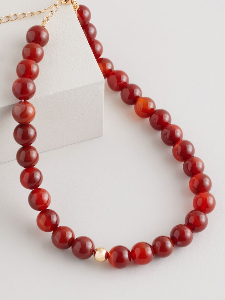 Rood - Ketting met kralen van halfedelstenen - Image 5 of 7