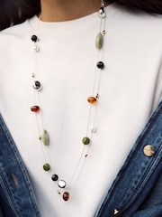 Silver Tone Long Beaded Rope Necklace - Image 2 of 4
