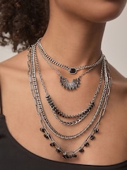 Silver Tone Multi Layer Boho Necklace - Image 3 of 7