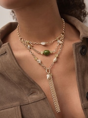 Gold Tone Beaded Tassel Necklace - Image 1 of 5