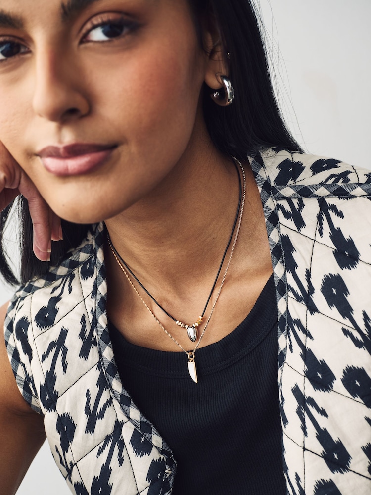 Black Two Layer Corded Necklace - Image 1 of 4