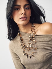 Gold Tone Cord Multi Layer Drop Necklace - Image 1 of 6