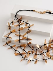 Gold Tone Cord Multi Layer Drop Necklace - Image 4 of 6