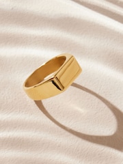 Gold Tone Stainless Steel Rectangular Signet Ring - Image 1 of 10