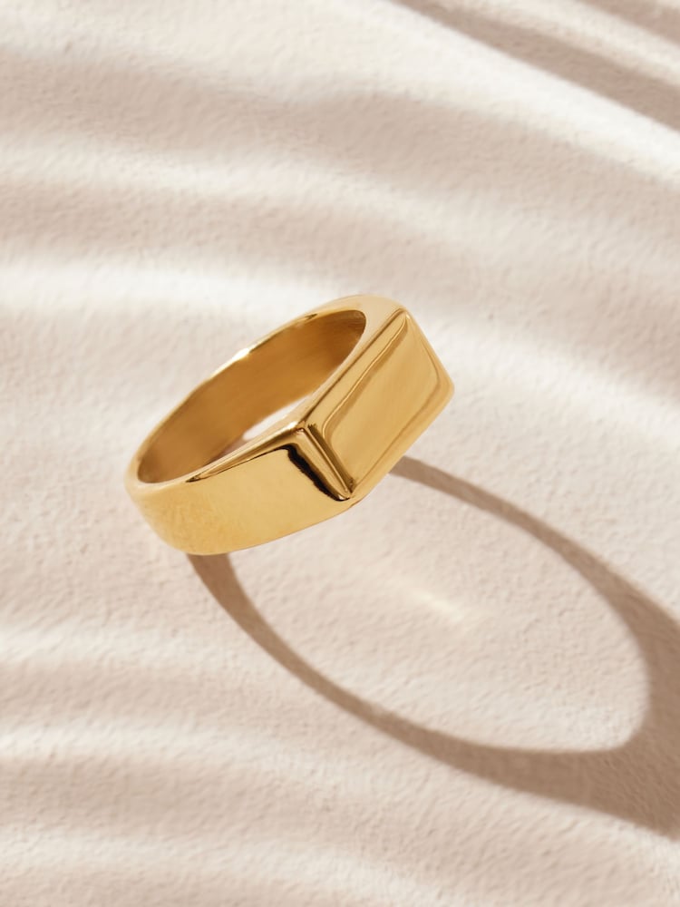 Gold Tone Stainless Steel Rectangular Signet Ring - Image 1 of 10