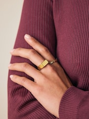 Gold Tone Stainless Steel Rectangular Signet Ring - Image 10 of 10