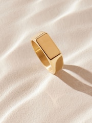 Gold Tone Stainless Steel Rectangular Signet Ring - Image 3 of 10