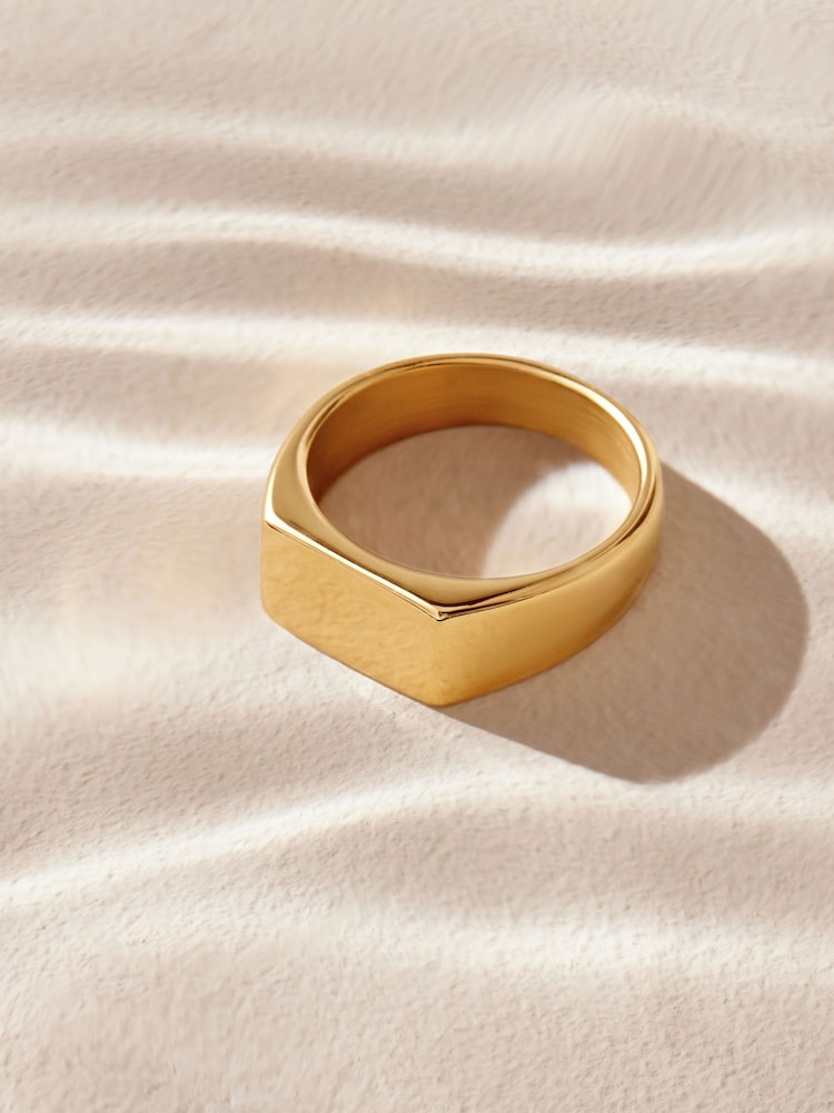 Złoty kolor - Stainless Steel Rectangular Signet Ring - Image 4 of 10