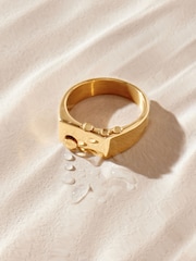 Gold Tone Stainless Steel Rectangular Signet Ring - Image 5 of 10