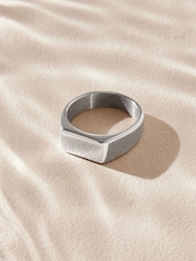 Silver Tone Stainless Steel Rectangular Signet Ring - Image 1 of 9
