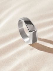 Silver Tone Stainless Steel Rectangular Signet Ring - Image 9 of 9