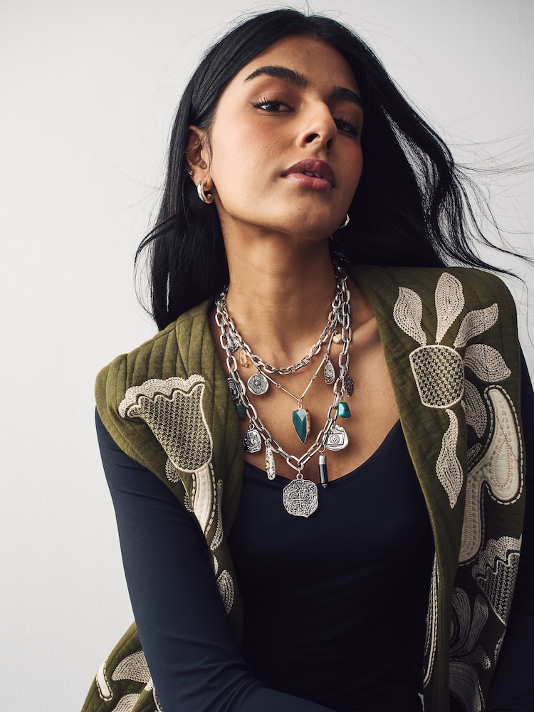 Silver Tone Multi Layer Charm Necklace - Image 2 of 5