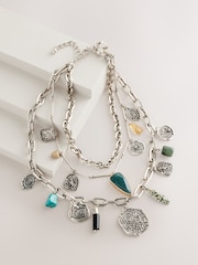 Silver Tone Multi Layer Charm Necklace - Image 3 of 5