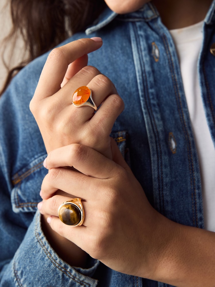 Gold Tone Tigers Eye Chunky Rings 2 Pack - Image 2 of 4