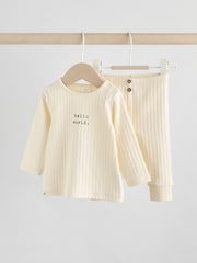 Cream/Grey Slogan Hello World - Baby Top and Leggings Set 2 Piece (0mths-2yrs) - Imagen 1 de 12