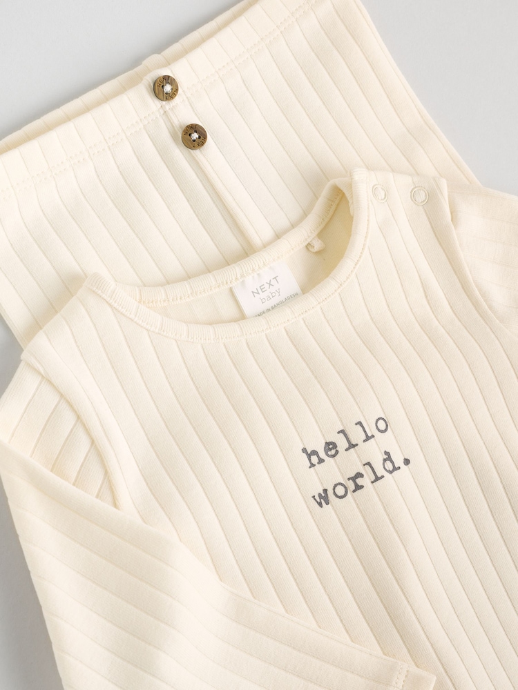 Cream/ Siva Slogan Hello World - Beba Top i Helanke Set 2 Pieces (0mths-2god) - Image 10 of 12