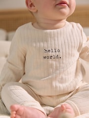 Cream/Grey Slogan Hello World - Baby Top and Leggings Set 2 Piece (0mths-2yrs) - Imagen 2 de 12