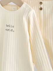 Cream/Grey Slogan Hello World - Baby Top and Leggings Set 2 Piece (0mths-2yrs) - Imagen 9 de 12