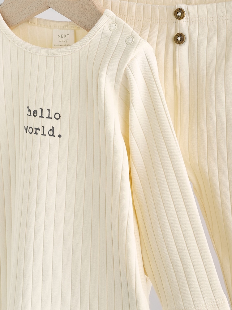 Cream/ Siva Slogan Hello World - Beba Top i Helanke Set 2 Pieces (0mths-2god) - Image 9 of 12