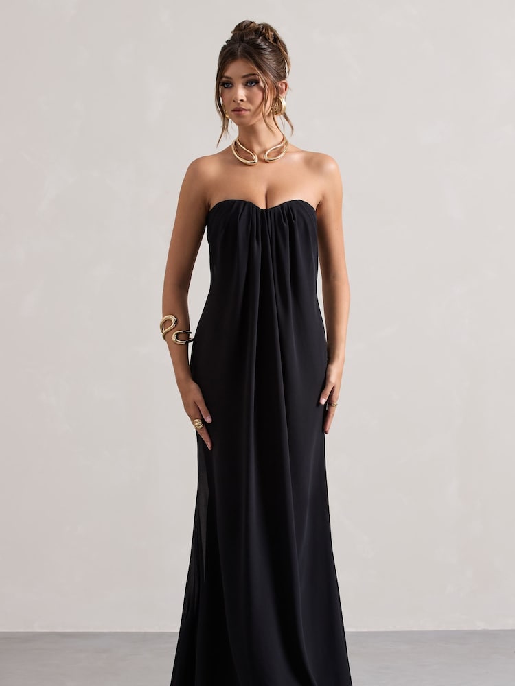 Club L London Black Kaz Chiffon Sweetheart Maxi Dress - Image 1 of 5
